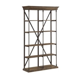 86.5" Corbin Double Bookcase Brown - Treasure Trove Accents: Steel Frame, 4-Tier Etagere Storage Organizer - 1 of 4