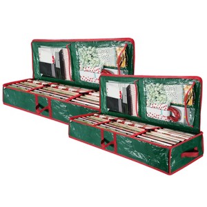 NewHome"2Pcs Christmas Wrapping Paper Storage Containers, Foldable, Water-Resistant with Pockets & Handles"Green - 1 of 4
