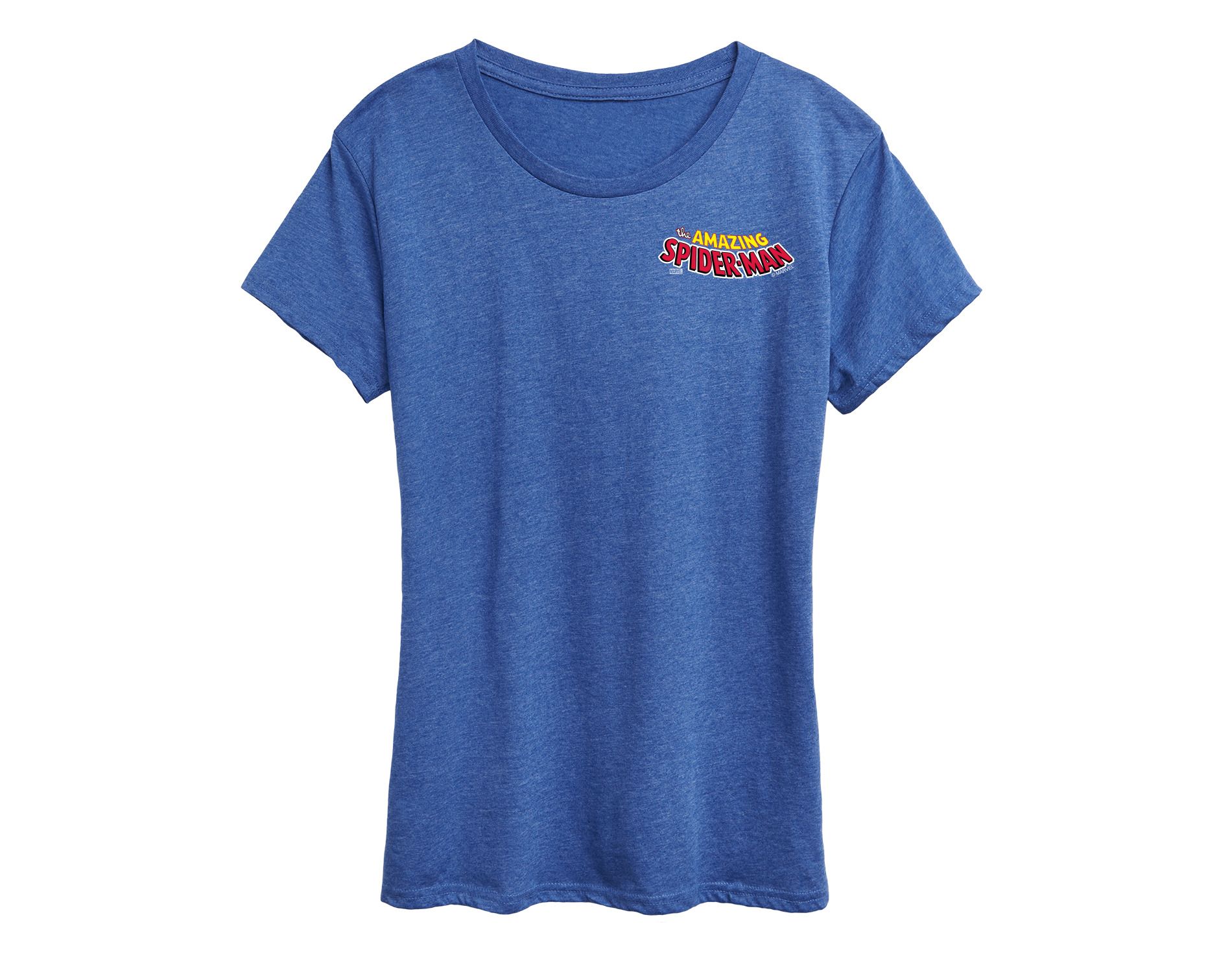 Women's Marvel Spiderman Editorial Logo Short Sleeve Graphic T-Shirt - Heather Royal Blue - 1X