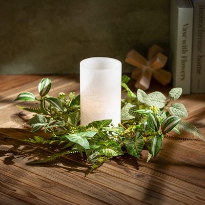 Green Artificial Mixed Foliage Candle Mini Wreath 18.5"