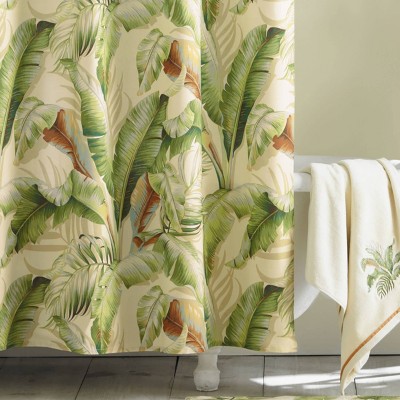 Palmiers Green and Beige Cotton Tropical Shower Curtain 72" x 72"