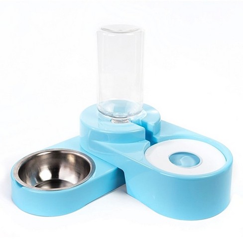 ANYPET Slow Feeder Bowl, Elevated, Double Transparent for Cats, Small Dogs,  Pet Automatic Water Feeder with Water Bottle, Blue