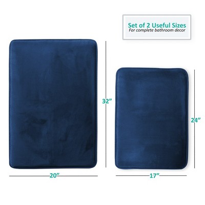 Luxurious Blue Velvet Memory Foam 2-Piece Bath Rug Set