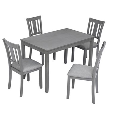 NicBex 5 Piece Dining Table Set,Rectangular Wooden Dining Table with 4 Upholstered Chairs for Kitchen/Apartment,Gray