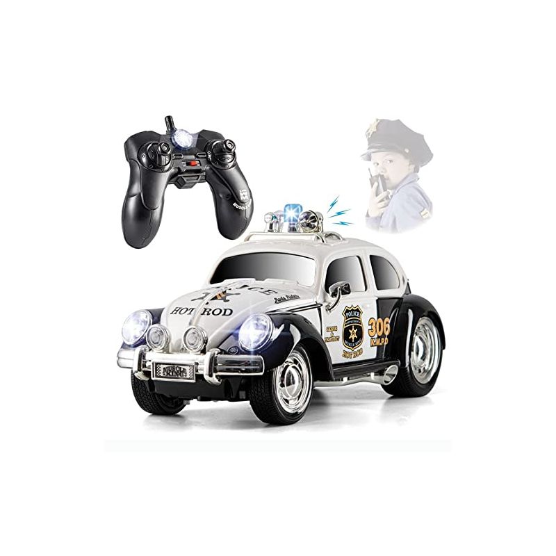 Top Race Remote Control Car with Lights and Sirens |Old Fashioned Style| Black and White, 1 of 5