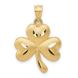 Black Bow Jewelry 14k Yellow Gold Satin & Diamond Cut Shamrock Pendant, 16mm (5/8 inch) - 1 of 4