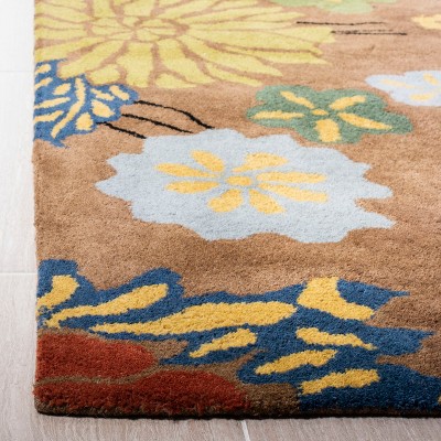 Handmade Brown and Multicolor Floral Wool Runner Rug