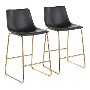 Fixed Faux Leather Contemporary Counter Stool with Metal Frame for Kitchen or Dining Room (Set of 2) - 1 of 4