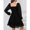 Womens Puff Sleeve Square Neck Babydoll Dress Puffy Mesh A Line Mini Dress - 4 of 4
