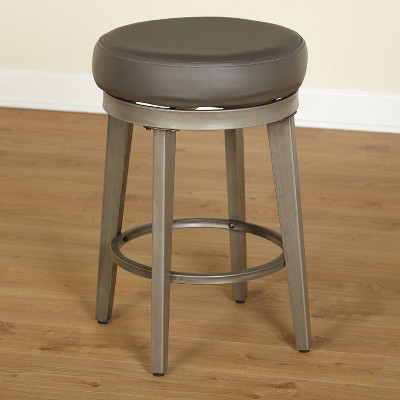 Gray 24" Swivel Backless Metal and Leather Counter Stool