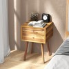 Tangkula 2PCS Wooden Nightstand Mid-Century End Side Table W/2 Storage Drawers Natural - 2 of 4