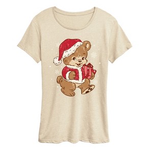 Women's - Instant Message - Santa Teddy Bear Christmas Short Sleeve Graphic T-Shirt - 1 of 4