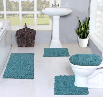 Bell Flower Collection Cotton Floral Pattern Tufted Bath Rug Set Pack of 4 - Home Weavers