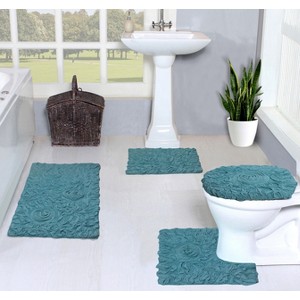 Bell Flower Collection Cotton Floral Pattern Tufted Bath Rug Set Pack of 4 - Home Weavers - 1 of 4