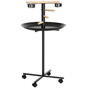 Portable Bird Play Stand, Parrot Perch Bird Feeder Station with Wheels, Stainless Steel Feeding Bowls, Tray - 1 of 4