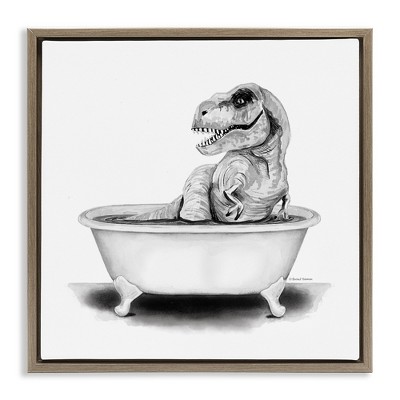 Stupell Industries Funny T-Rex Bathtub Washroom, 18" x 18"