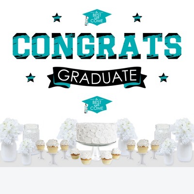 Big Dot of Happiness Teal Graduation Party Photo Backdrop - Wall Decals