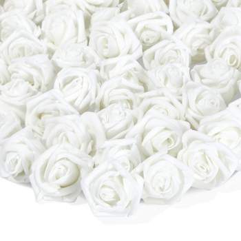 Bright Creations 200 Pack White Artificial Flower Heads, 2 Inch Stemless Fake Foam Roses for Wall Decorations, Weddings, Bouquets