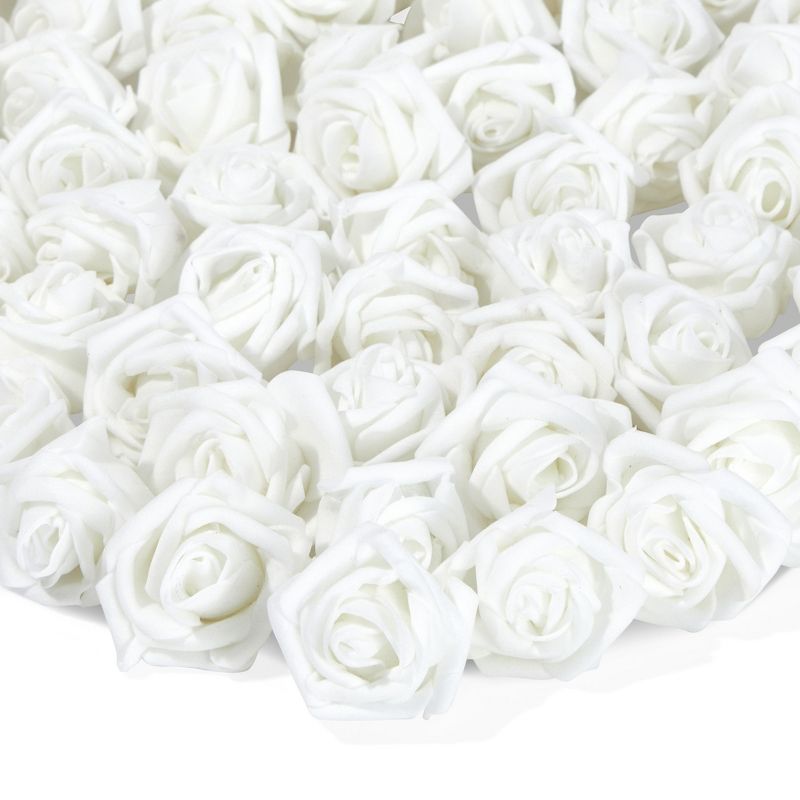 Bright Creations 200 Pack White Artificial Flower Heads, 2 Inch Stemless Fake Foam Roses for Wall Decorations, Weddings, Bouquets, 1 of 12