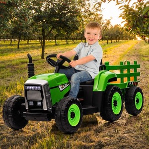 12V Kids Ride On Tractor,Battery Powered Electric Tractor with Trailer, Dual Motors, 3-Gear Shift, 7 Led Headlights, and Mp3 Player - 1 of 4