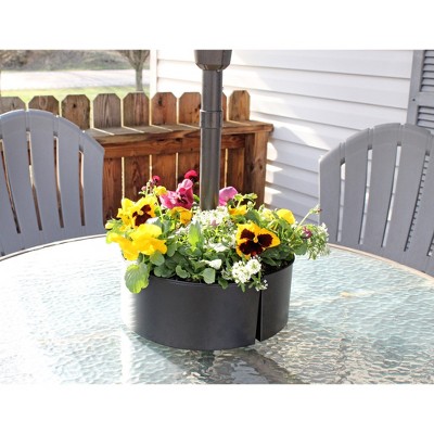 Black Enamel Steel Half-Circle Umbrella Planter Set
