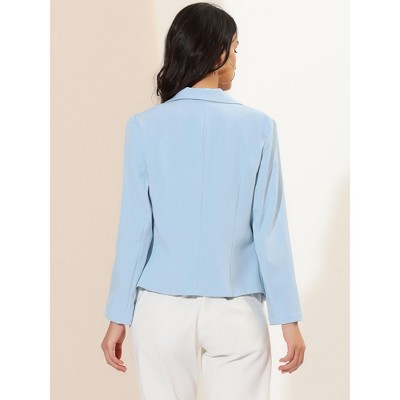 INSPIRE CHIC Women's Open Front Office Long Sleeve Lightweight Printed Floral Cropped Suit Blazer Small Sky Blue-Solid — фото 4