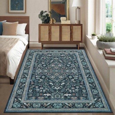 Non Slip Machine Washable Runners Ultra Thin Indoor Foldable Print Carpet Vintage Retro Floral Medallion Floor Cover