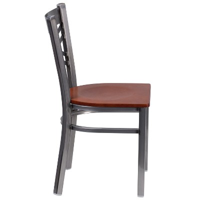 Cherry and Silver Cross Back Metal Side Chair
