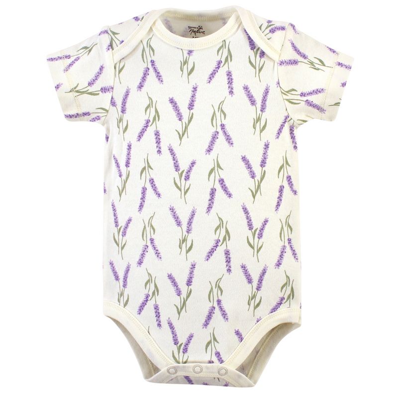Touched by Nature Baby Girl Organic Cotton Bodysuits 5pk, Lavender, 5 of 8