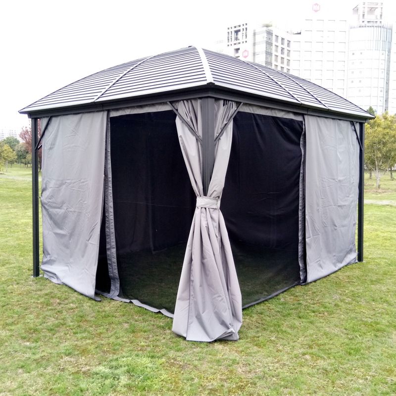 ALEKO GZM10X12C UV-Protective Polyester Curtain Panels for Hardtop Round Roof Gazebo - 10'x12'  - Gray, 4 of 7