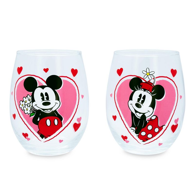 Silver Buffalo Disney Minnie and Mickey Mouse Hearts Stemless Wine Glasses | Set of 2, 1 of 7