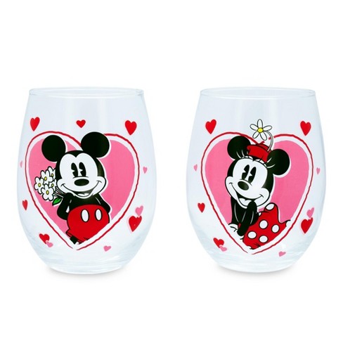 Silver Buffalo Disney Minnie and Mickey Mouse Hearts Stemless Wine Glasses | Set of 2 - image 1 of 4