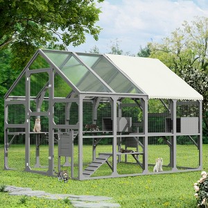 ORRD Large Outdoor Catio Cat Enclosure, Wooden Kitty House with 7 Platforms, 2 Boxes, Bridge & Ramp, Gray - 1 of 4
