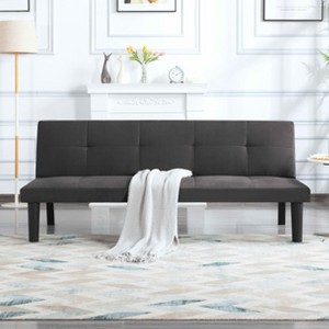 MAYEERTY 69 Inch Futon Sofa Bed Quick Conversion, Sturdy Faux Wood Frame, Faux Suede Cushions - 1 of 4