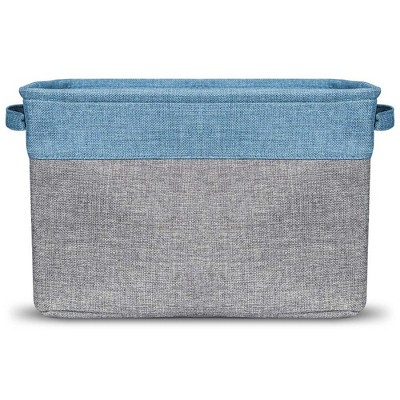 Aqua and Gray Fabric Collapsible Storage Bins with Handles, Set of 3