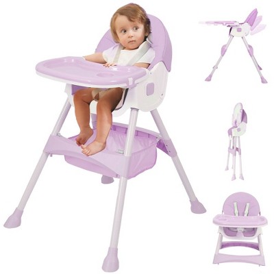 Napei 6- in -1 Baby High Chair with 5 -Point Safety Harness and Adjustable Dining Tray,Foldable High Chair for Space-Saving-Plum