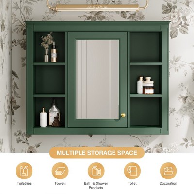 Grungis Wall Mounted Bathroom Storage Cabinet,35'' x27.5'' Medicine Cabinet with 6 Open Shelves and Mirror,Storage Cabinet for Bathroom