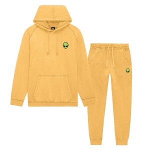 Dalix Alien Embroidery Washed Sweatsuit Set Hoodie Jogger Soft Fleece Relaxed Fit Lounge Mens - 1 of 4