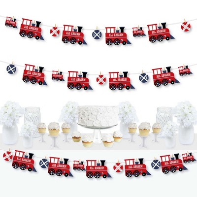 Big Dot of Happiness Railroad Party Crossing - Steam Train Birthday Party or Baby Shower DIY Decorations - Clothespin Garland Banner - 44 Pieces