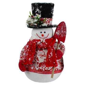 Northlight 12.5" White and Red Standing Snowman with Shovel Table Top Christmas Decoration