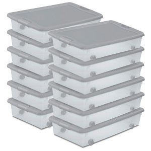 Sterilite 56Qt Wheeled Under Bed Storage Container, Plastic Bin, Silver, 12 Pack - 1 of 4