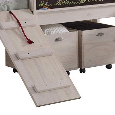 White Wash Pine Twin Loft Bed with Toy Boxes and Slide