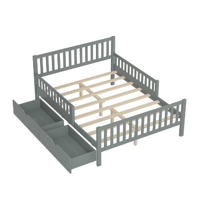 Bellemave Full Bed Frames with Storage Drawers for Kids, Full Bed with Rails, Full beds Frame for Boys/Girls/Adults,Gray