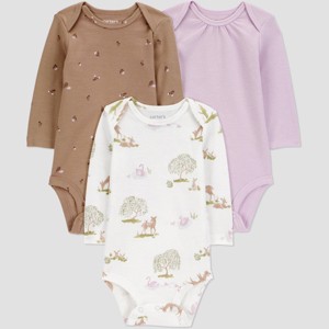 Carter's Just One You® Baby Girls' 3pk Forest Long Sleeve Bodysuit - Purple - 1 of 4