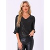 INSPIRE CHIC Women's Sequin 3/4 Bell Sleeve V Neck Metallic Sparkly Glitter Party Blouse - 4 of 4