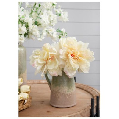 Vynxaria 14" Faux Peony - White with Pink, Set of 4 for Effortless Elegance
