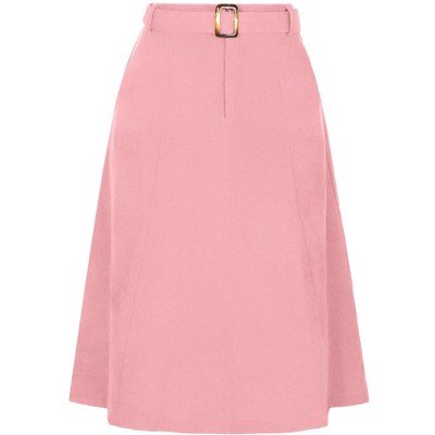 INSPIRE CHIC Women's High Waist Elastic Back A-Line Belted Corduroy Midi Skirt with Pockets