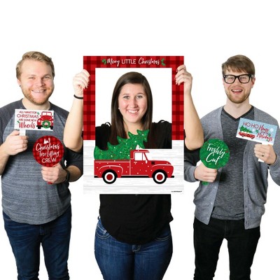 Big Dot of Happiness Merry Little Christmas Tree - Red Truck and Car Christmas Party Photo Booth Picture Frame and Props - Printed on Sturdy Material