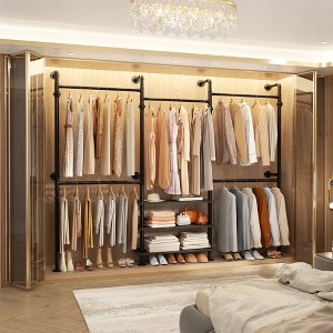 Besiost 84"-128" Metal Pipe Clothing Rack Wall Mounted , Garment Rack - 1 of 4