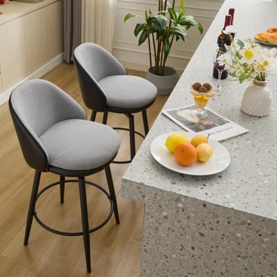 Modern Swivel Bar Stools Set of 2 - 26 Inch Counter Height with Back, 360¡ã Rotating Upholstered Stools for Kitchen Island, 330Lbs Capacity